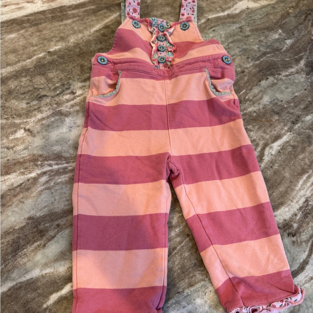 Striped Pink and Peach Kids Overalls